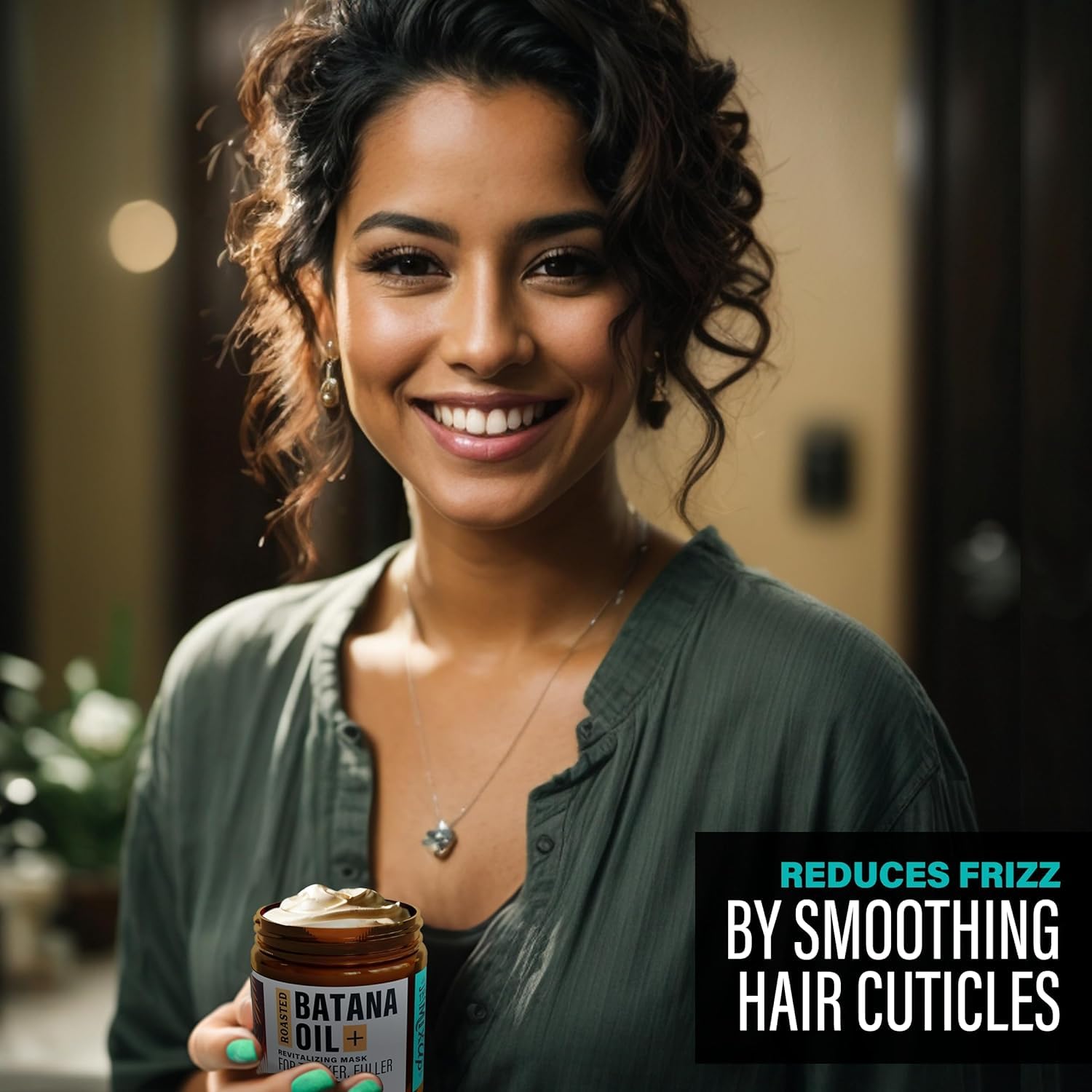 Hair application shot highlights easy drop-by-drop use for targeted care.