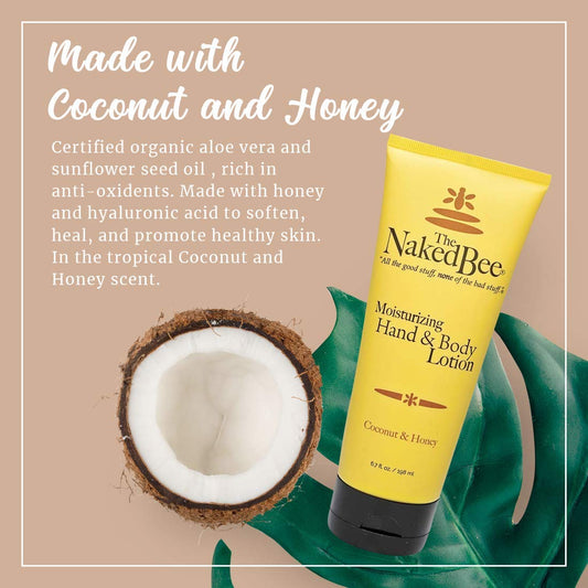 Ingredients closeup showing aloe vera and sunflower oil in The Naked Bee lotion.