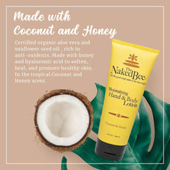 Ingredients closeup showing aloe vera and sunflower oil in The Naked Bee lotion.