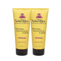 The Naked Bee Jasmine & Honey lotion bottle highlights a hydrating formula for soft skin.