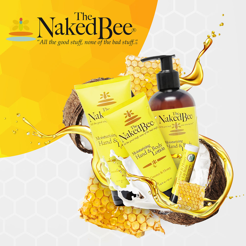 The Naked Bee label detail image highlights natural ingredients and cruelty-free promise.