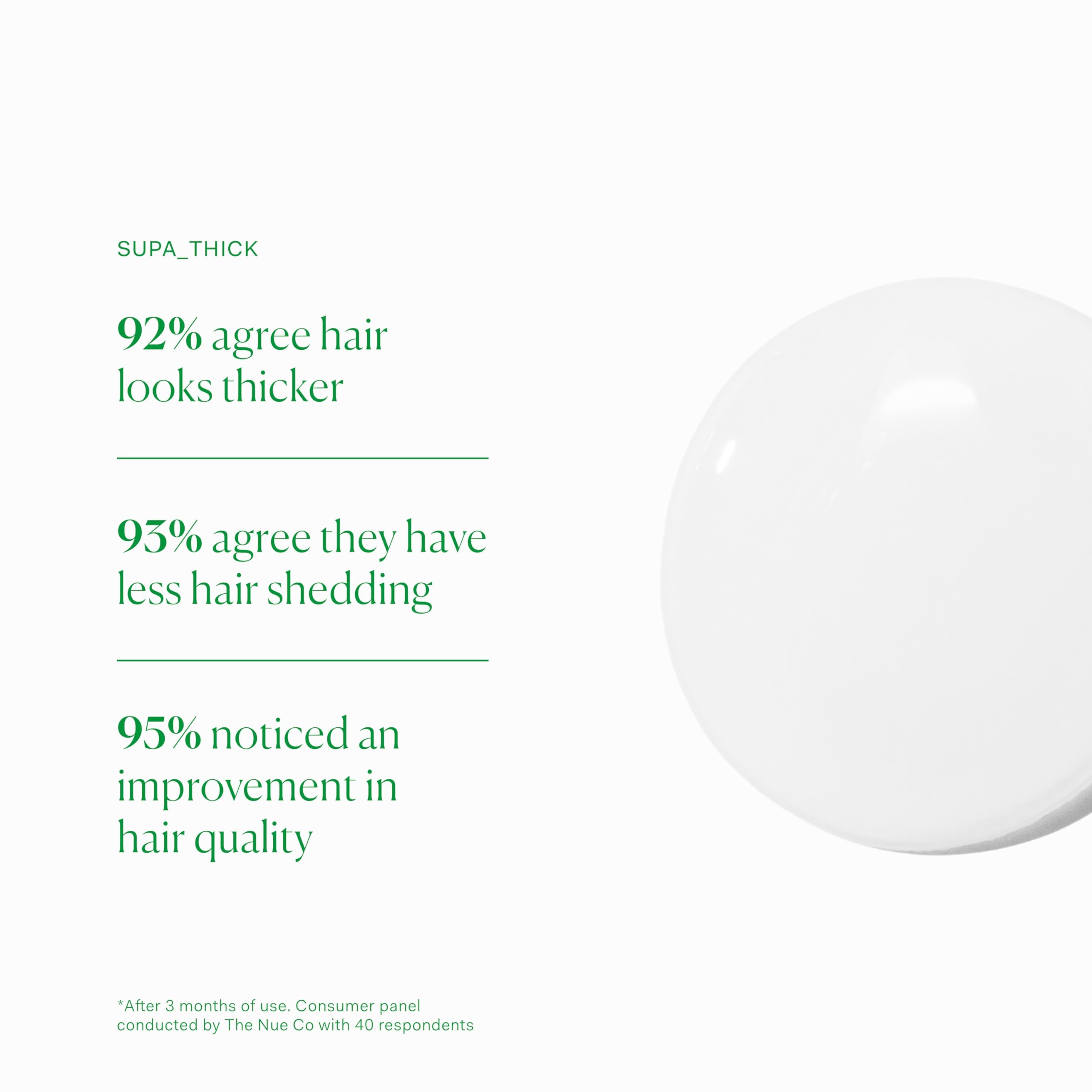 The Nue Co Supa Thick Hair Serum on scalp care scene highlighting balance and comfort.