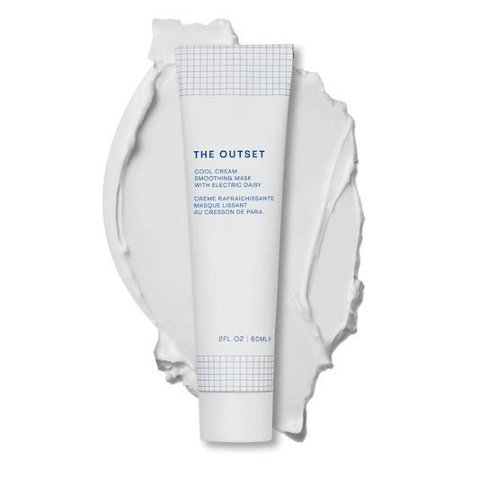 The Outset Cool Cream Mask application shows creamy texture smoothing the skin