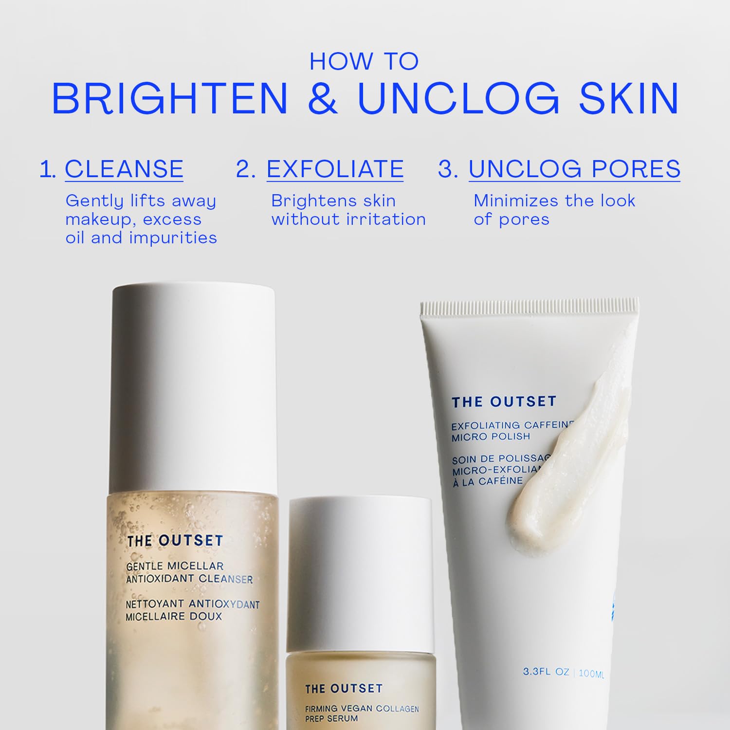 The Outset on-skin shot suggests a brightening, comfortable finish.