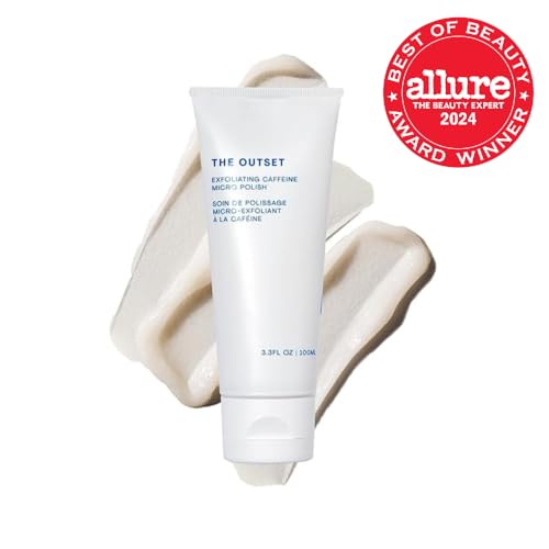 The Outset caffeine micro polish pour shot demonstrates refreshing skin texture.