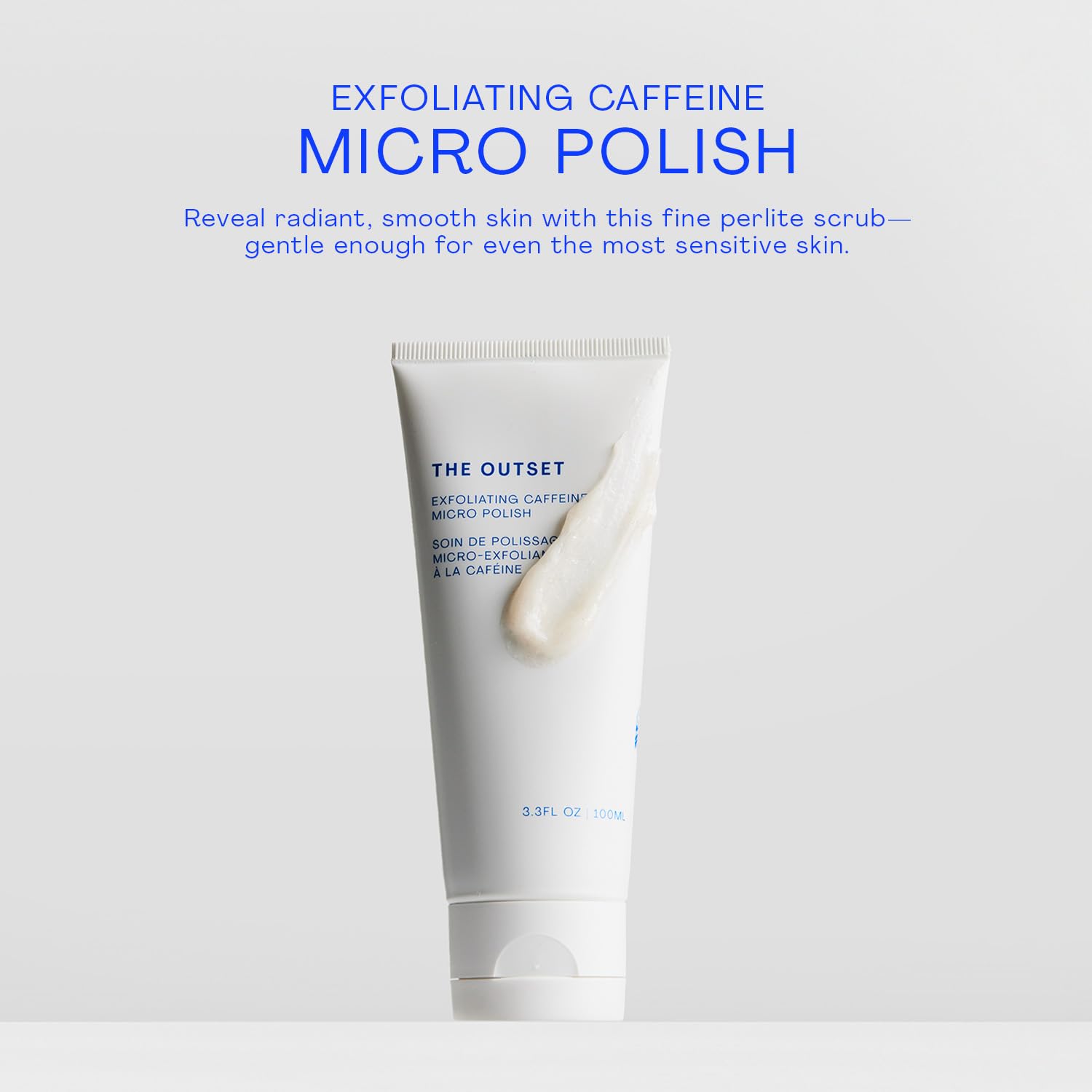 The Outset texture closeup highlights cushiony granules and smooth application.