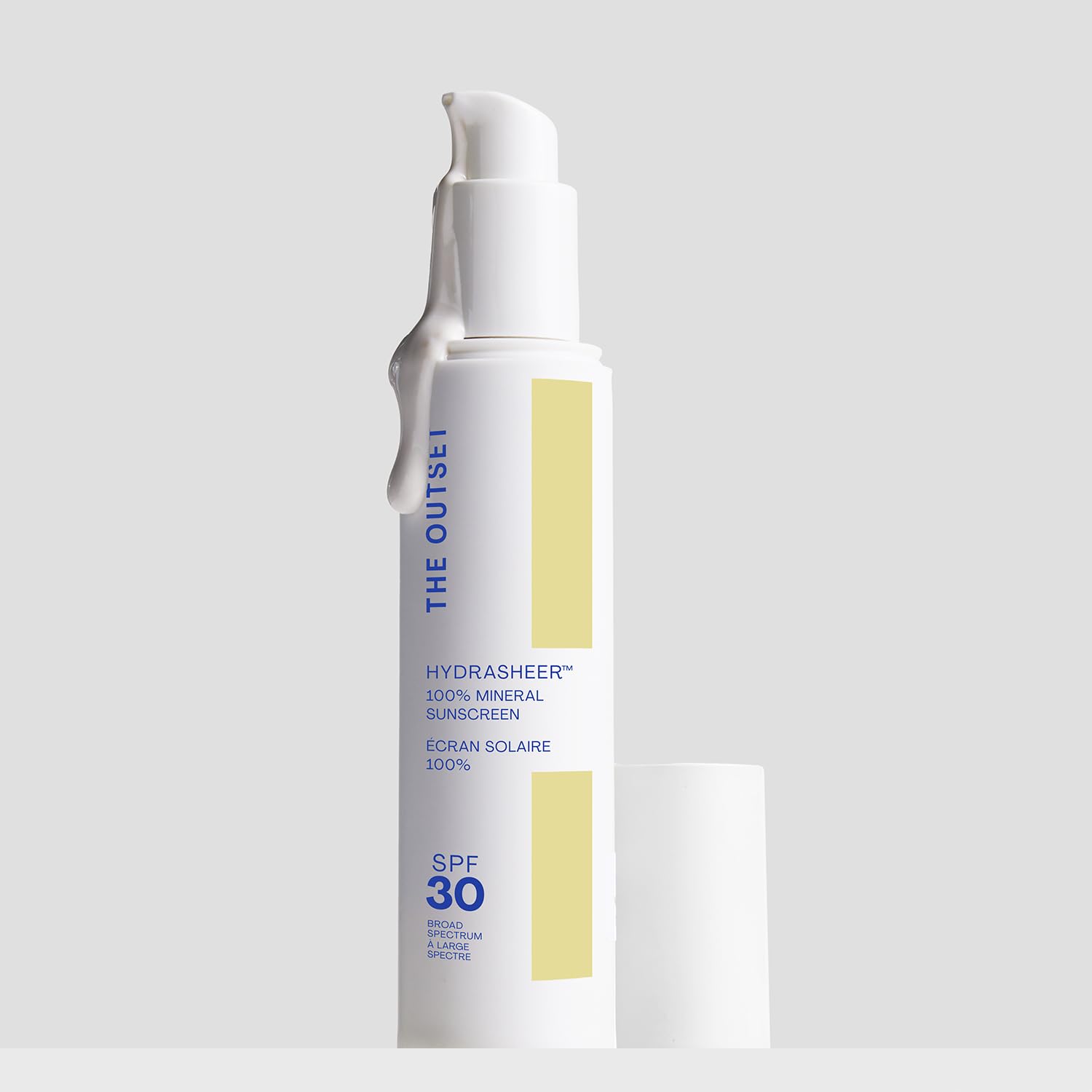 The Outset Hydrasheer mineral cream texture close-up showing lightweight feel.