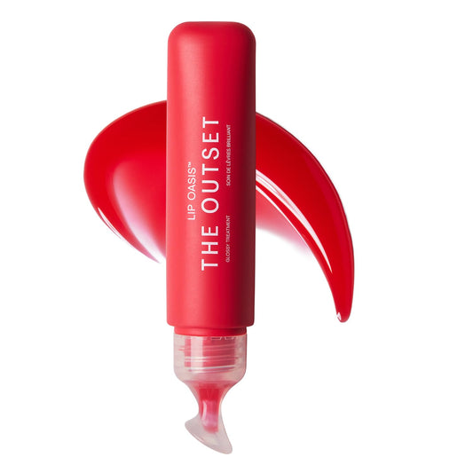 The Outset Lip Oasis bottle with glassy gloss finish and Sun Kiss tint for daily hydration.