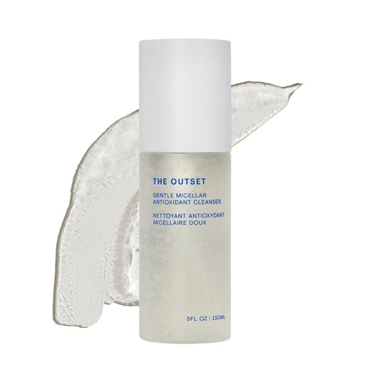 The Outset micellar antioxidant cleanser bottle with pump for easy, mess-free daily use.