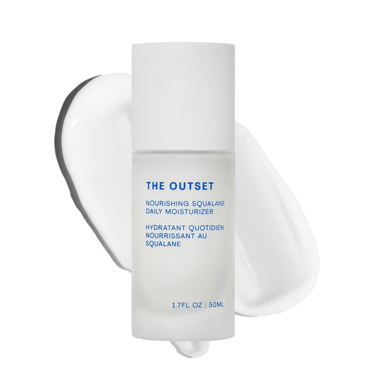 The Outset Squalane Daily Face Moisturizer bottle with sleek glass packaging for clean daily hydration.