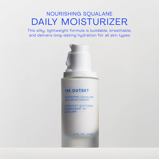 Close-up of creamy texture from The Outset Squalane Daily Face Moisturizer ready for quick absorption.