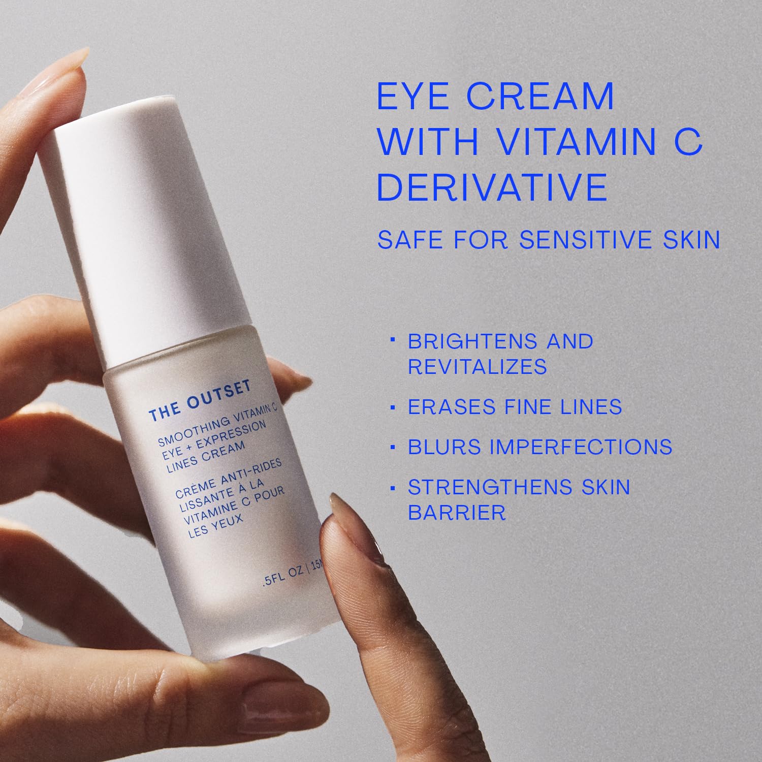 The Outset Vitamin C Eye Cream swatch highlighting gentle hydration and even tone benefits