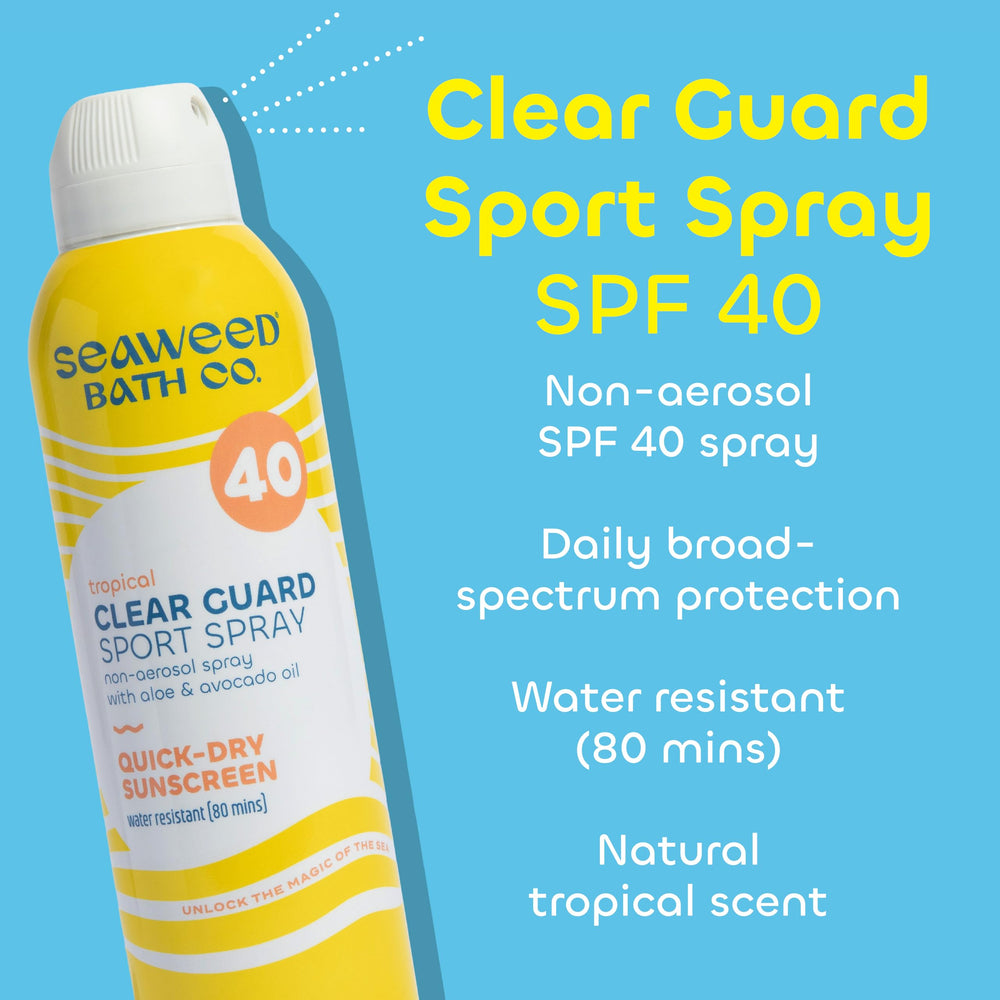 Back label on The Seaweed Bath Co. Clear Guard SPF 40 Sport with ingredients for guidance