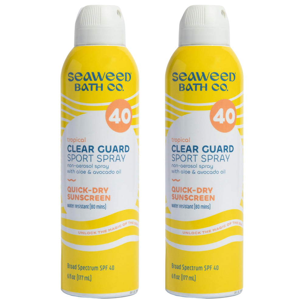 The Seaweed Bath Co. Clear Guard SPF 40 Sport spray bottle front view for active days