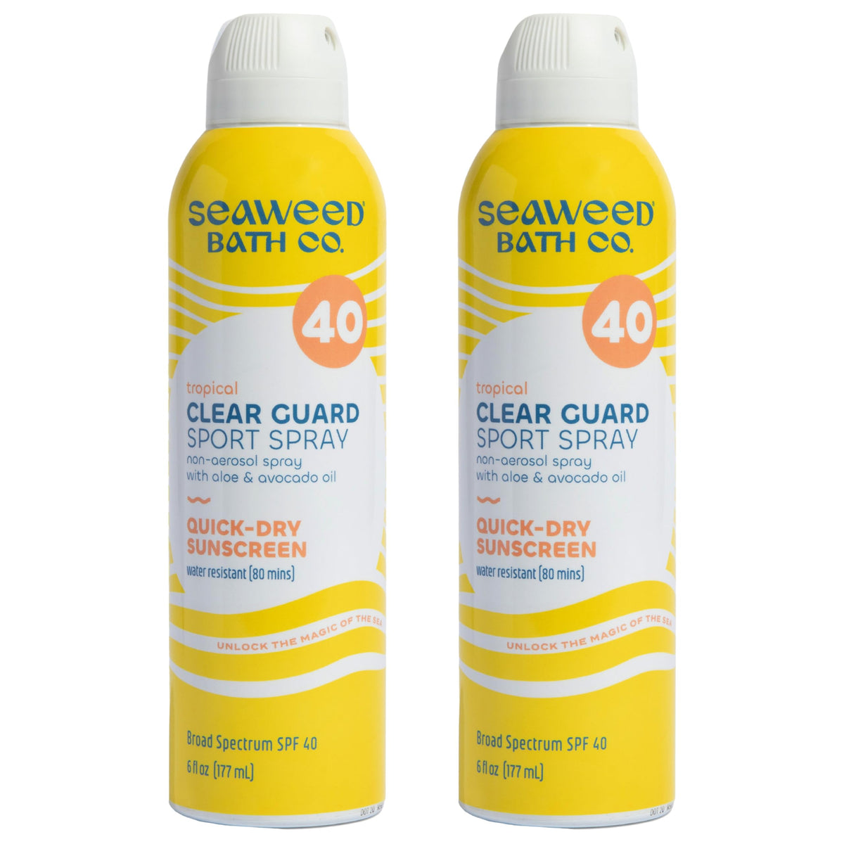 The Seaweed Bath Co. Clear Guard SPF 40 Sport spray bottle front view for active days
