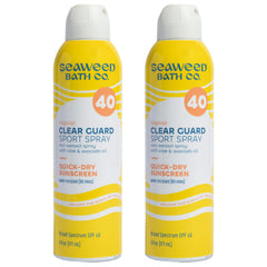 The Seaweed Bath Co. Clear Guard SPF 40 Sport spray bottle front view for active days