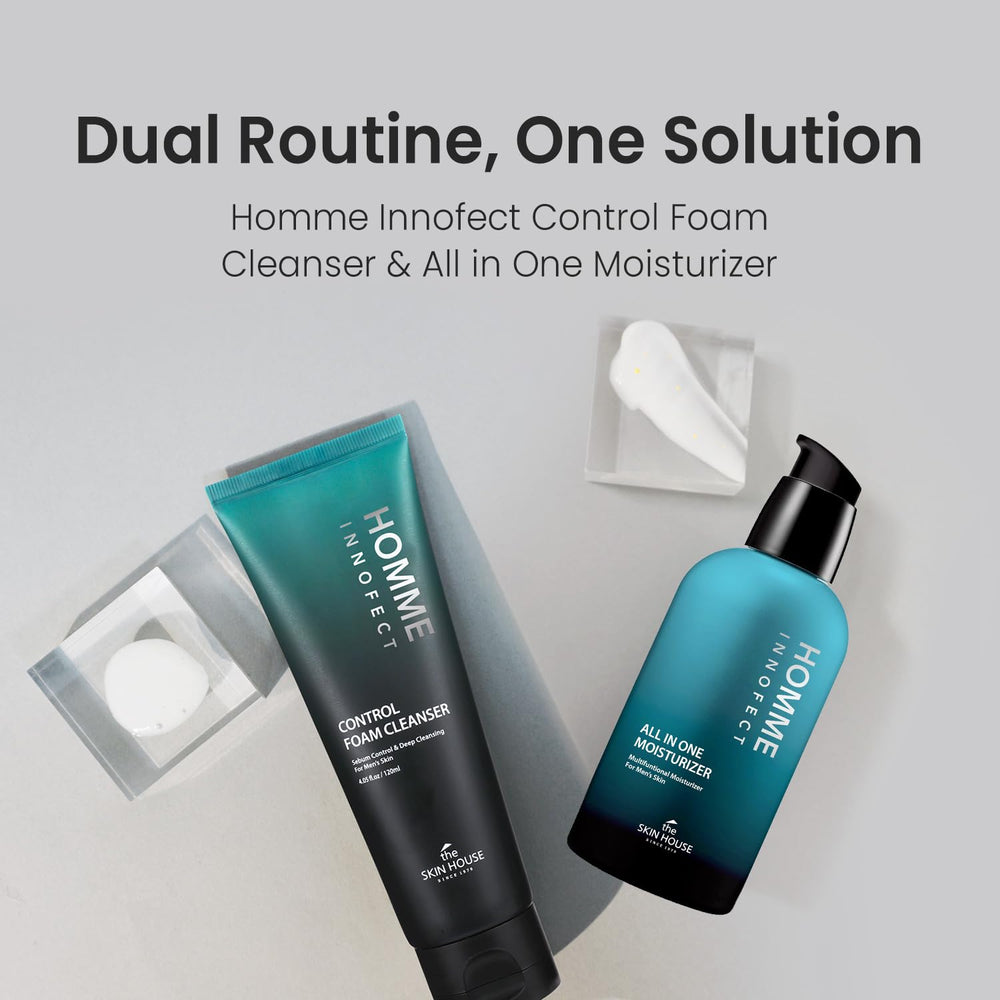 The Skin House HOMME InnoFect all-in-one moisturizer 2in1 nourishes and balances skin without heaviness.