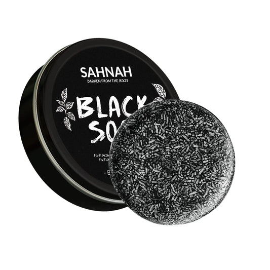 the snowy. bodee black soap gray hair bar in tin for convenient travel