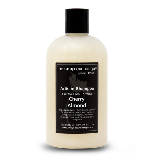 The Soap Exchange Hair Shampoo Cherry Almond lather showing smooth rinse for healthy-looking hair.
