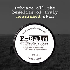 Canadian-made packaging of The Tallowed Truth F-Balm.