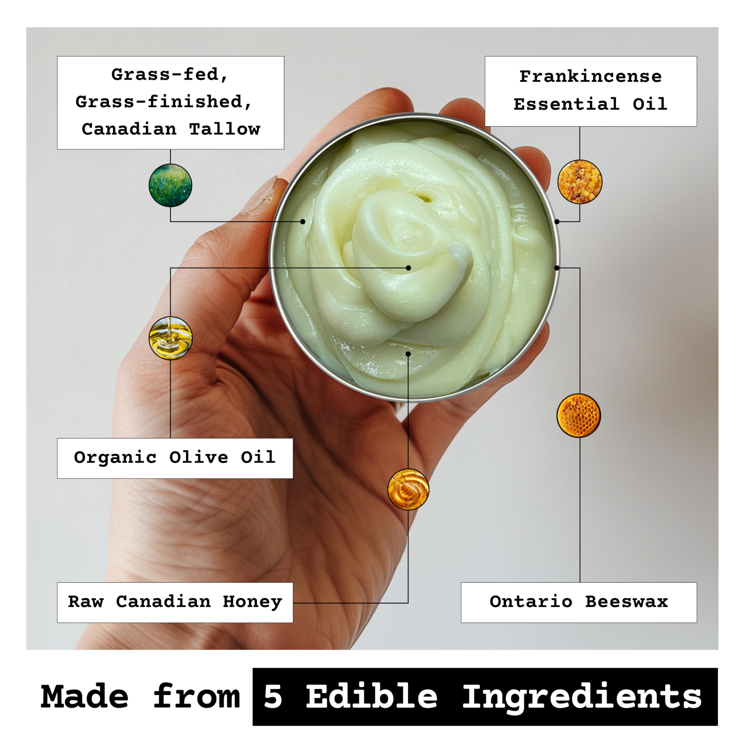 Applying The Tallowed Truth F-Balm to hands and elbows for daily softness.