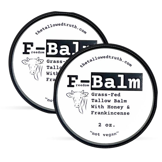 The Tallowed Truth F-Balm jar shows the all-purpose skincare packaging.