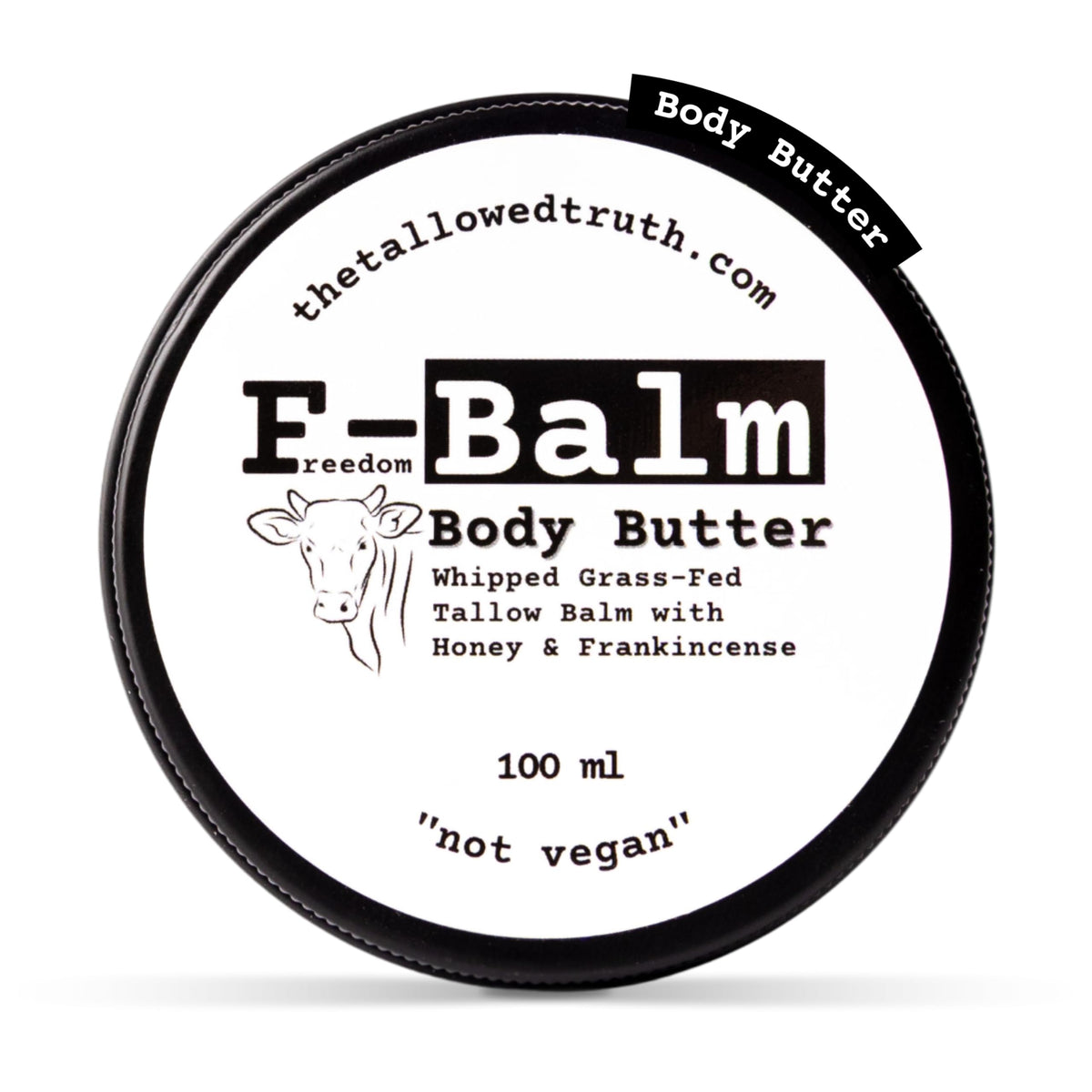 The Tallowed Truth F-Balm whipped butter jar closeup for deep hydration.