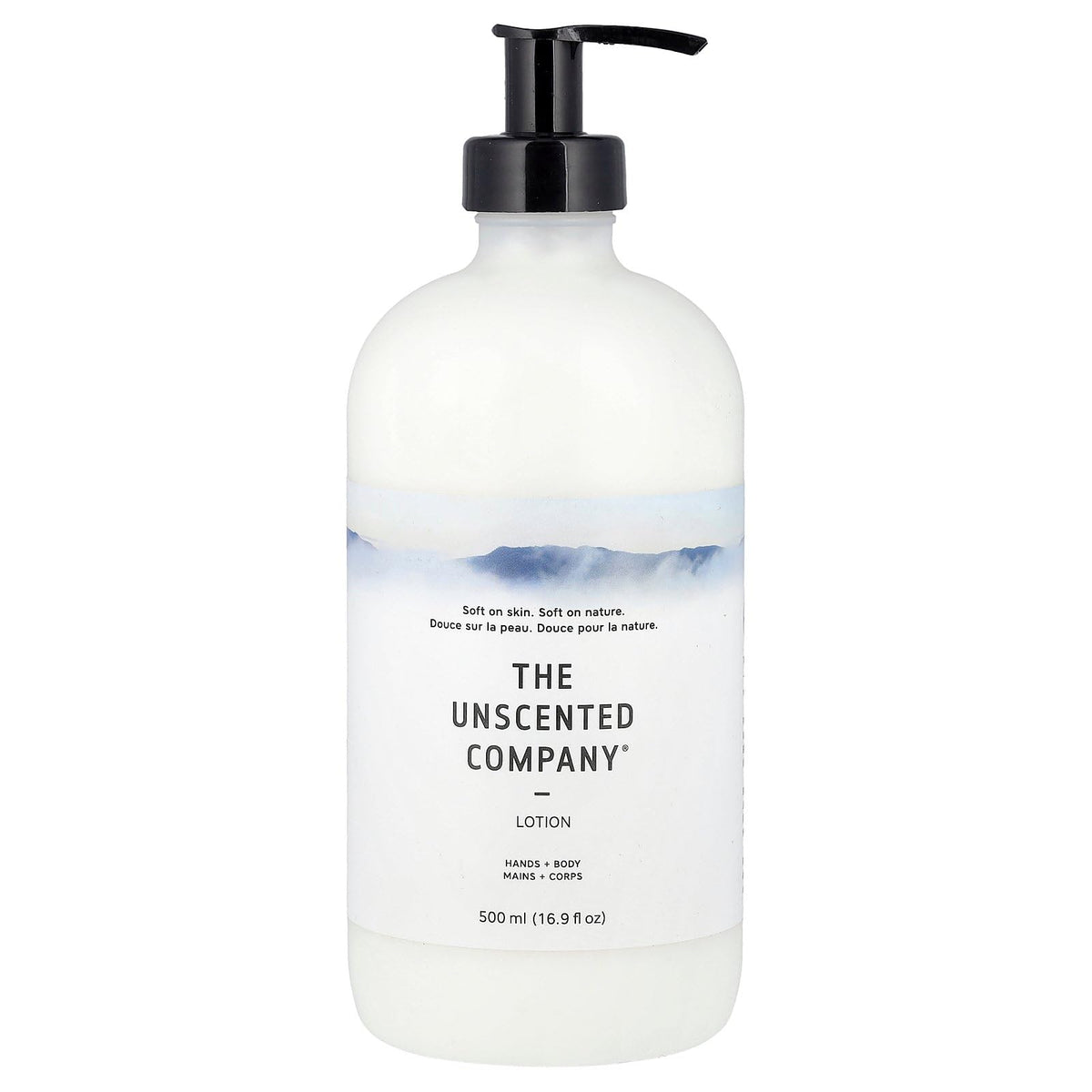 The Unscented Company lotion packaging front, fragrance-free hydration for sensitive skin.