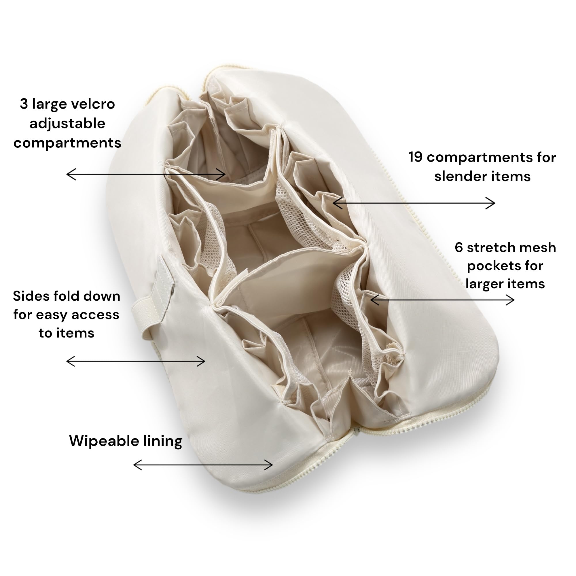 THE VERTI waterproof vegan leather shell protects cosmetics on the go