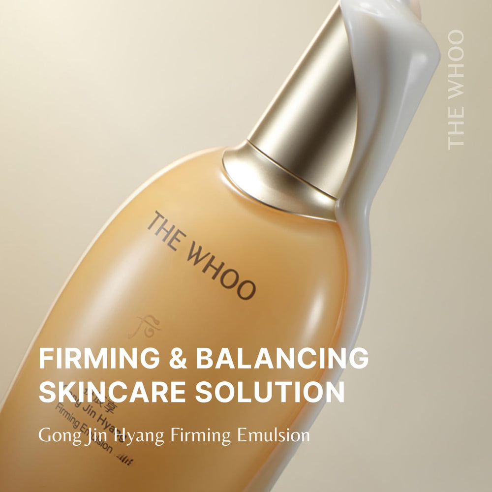 THE WHOO Gongjinhyang Firming Emulsion texture swirl shows light, fast-absorbing hydration.