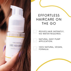 The Yellow Bird dry shampoo powder-application shows easy, even distribution.