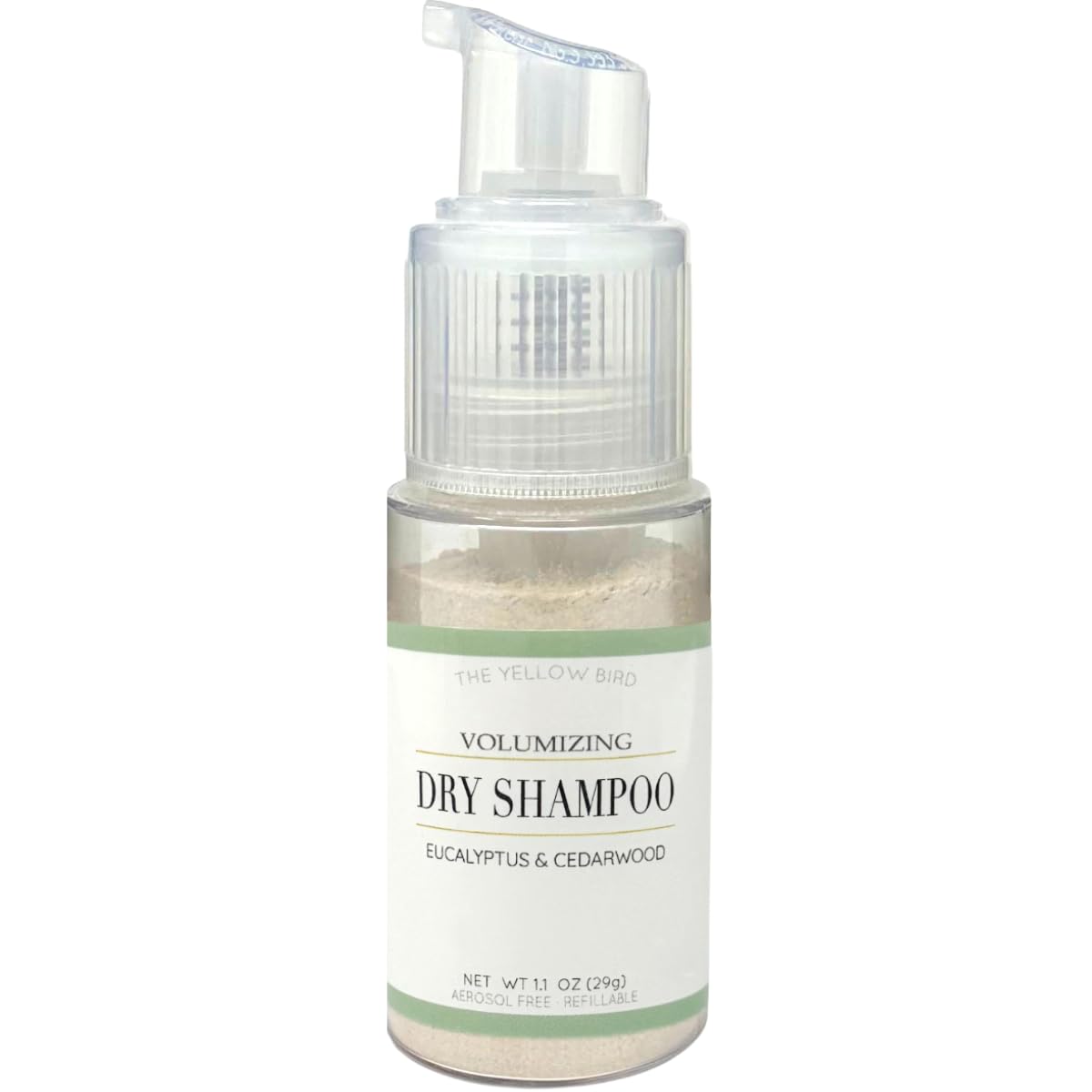 The Yellow Bird dry shampoo pump-action bottle for a quick hair refresh.
