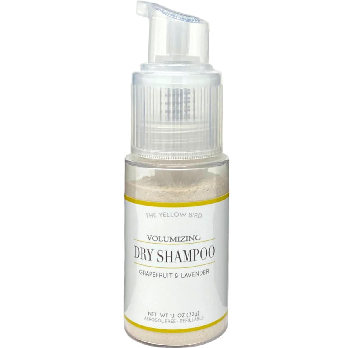 The Yellow Bird dry shampoo pump-action for quick, mess-free root refresh.