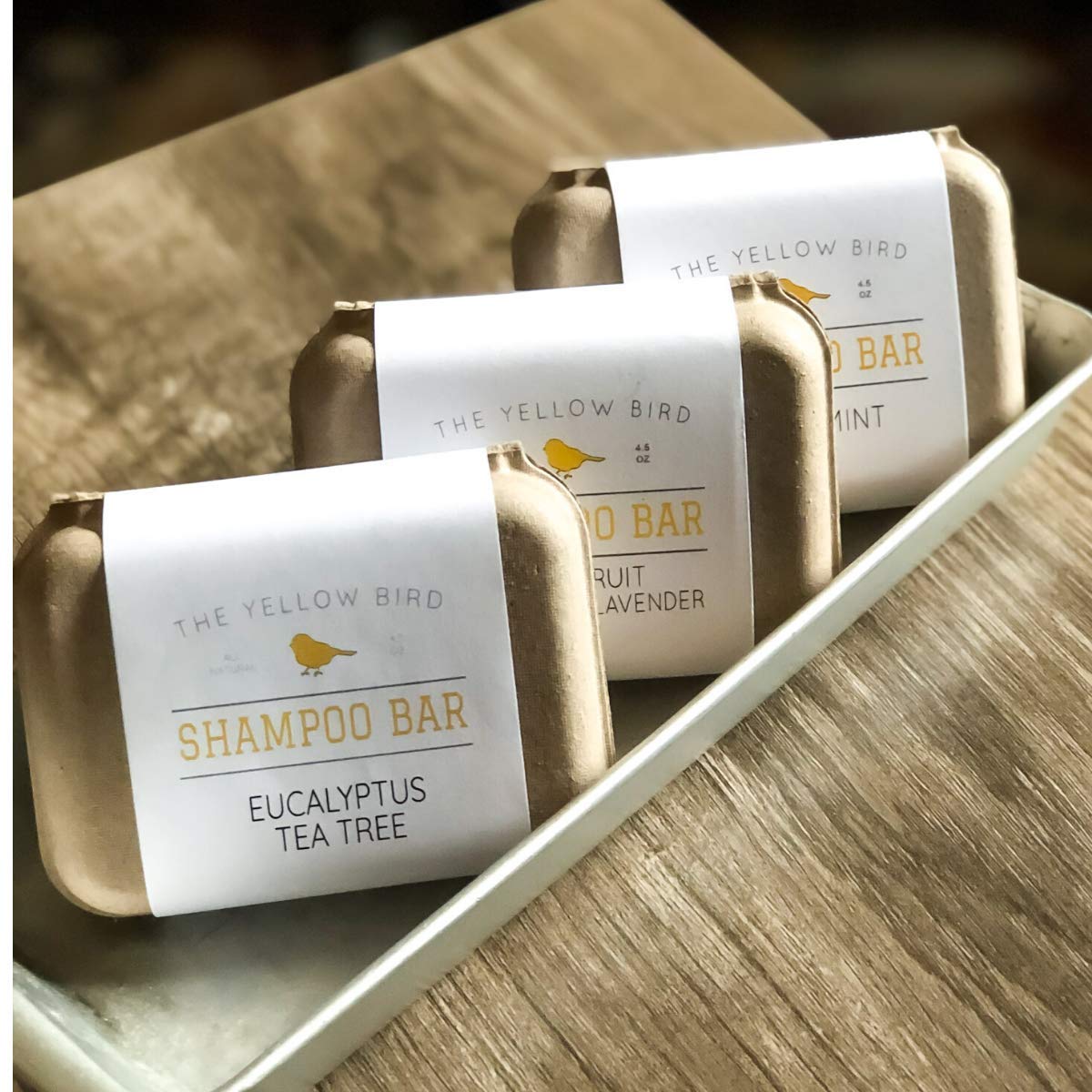 The Yellow Bird vegan cruelty-free credentials shown with the shampoo bar
