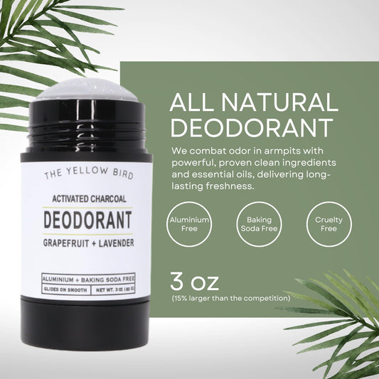 The Yellow Bird glide-on deodorant stick provides invisible protection for clean, odor-free days.