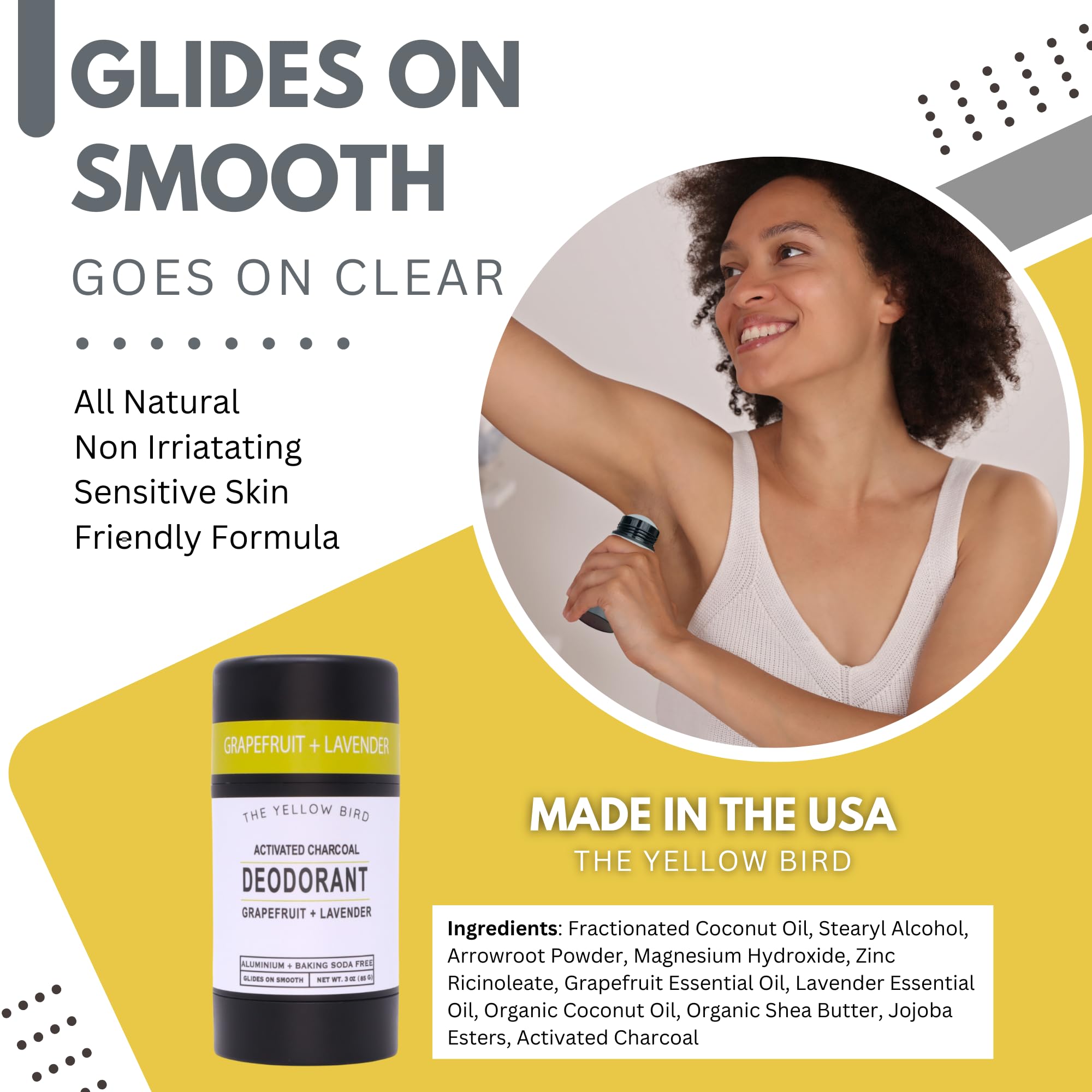 The Yellow Bird lavender and grapefruit oils deliver a refreshing aroma for daily wear.