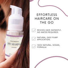 The Yellow Bird natural powder application pump highlights convenient, waterless refresh for on-the-go days.
