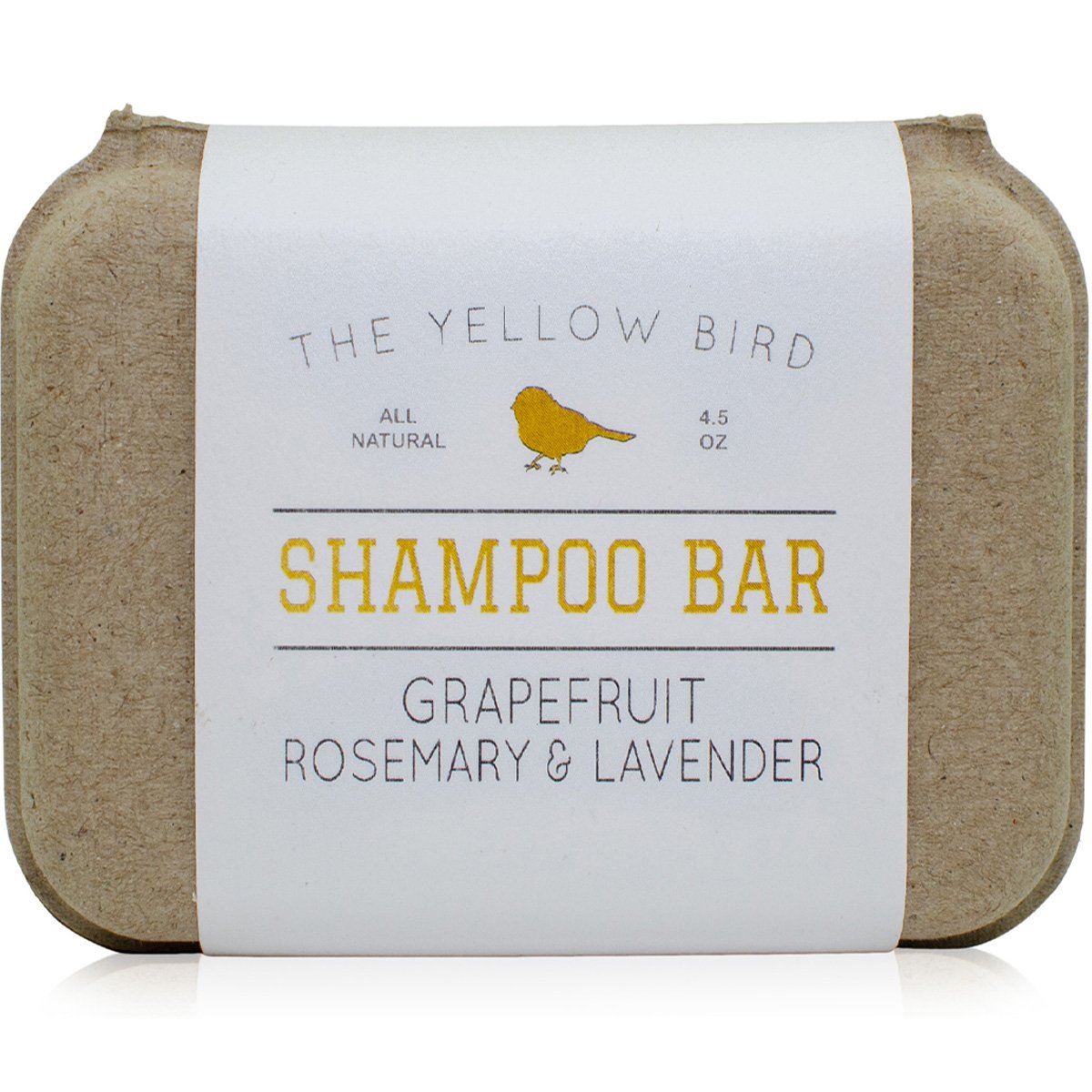 The Yellow Bird solid bar shampoo grapefruit-scent for a refreshing cleanse.