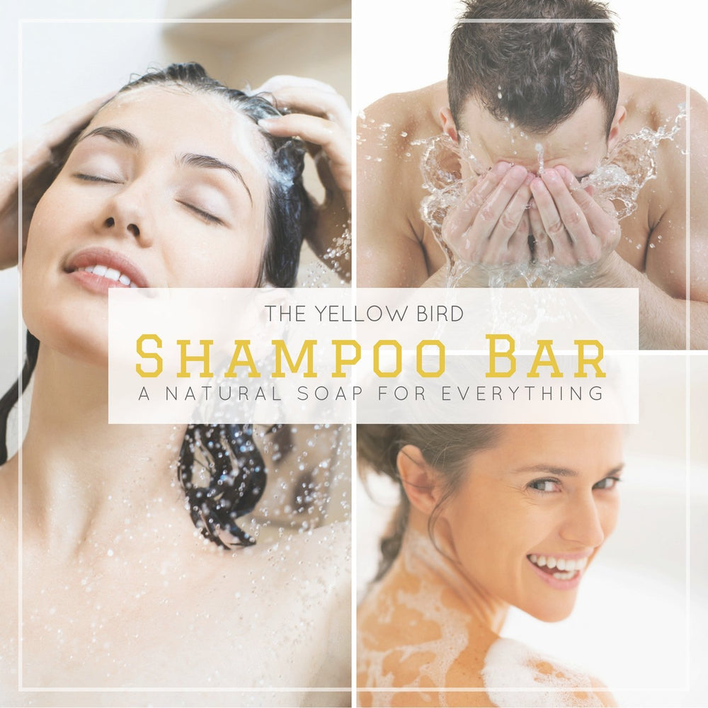 The Yellow Bird solid bar shampoo travel-all-in-one for on-the-go routines.