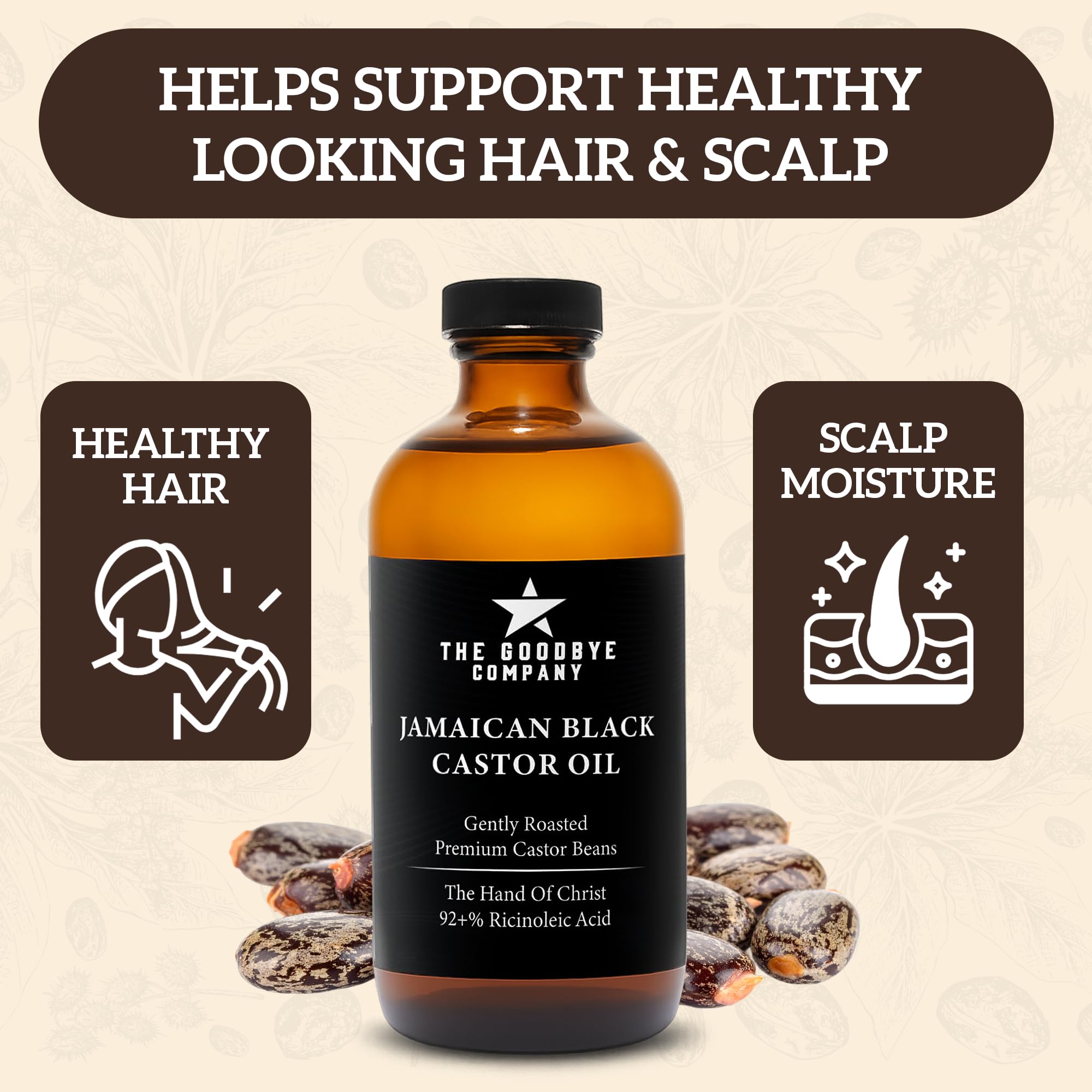 The Goodbye Company label highlights organic, hexane-free formula for skin and hair care.