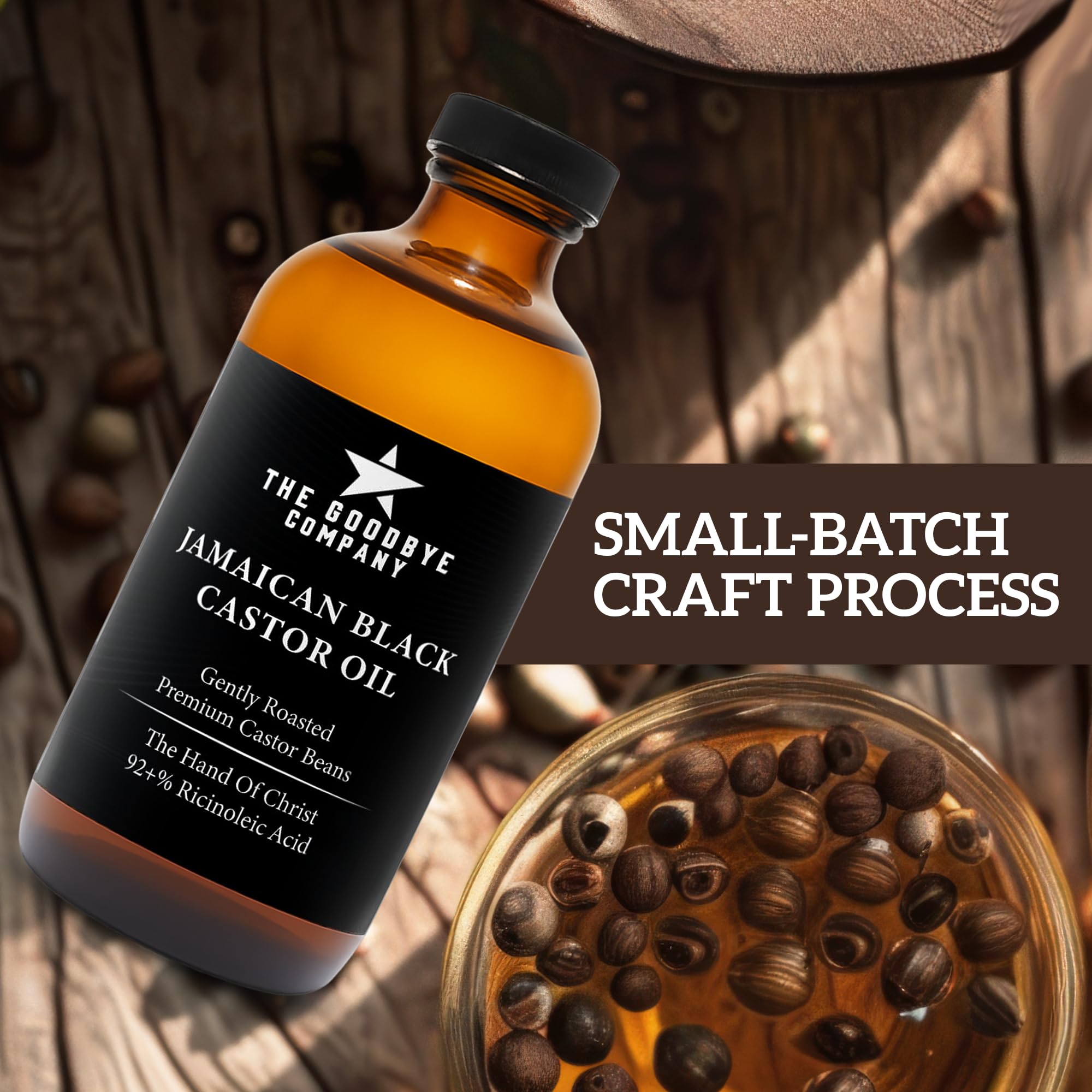 The Goodbye Company bottle shown in a scalp and hair care routine.