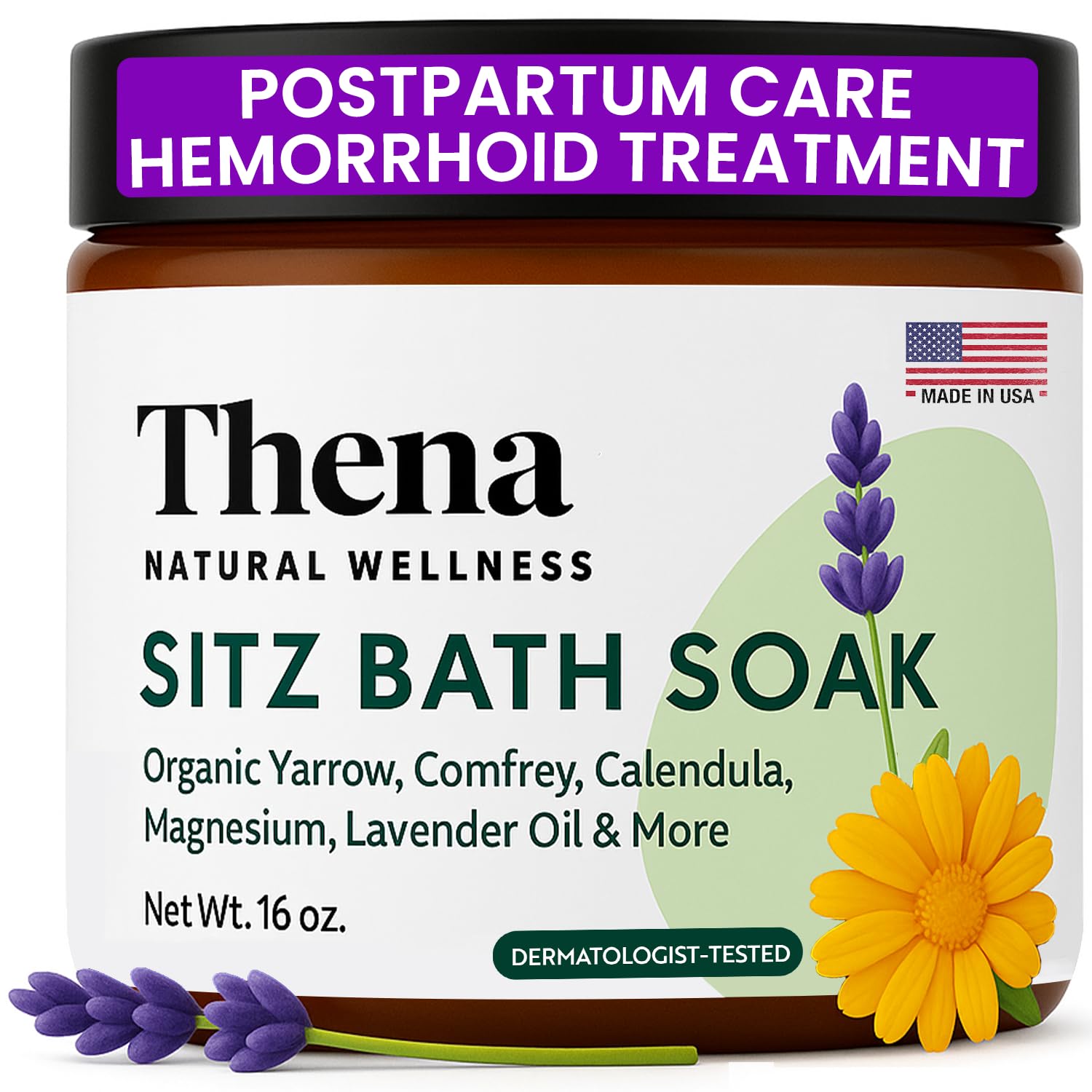 THENA Sitz Bath Soak with lavender epsom salts for soothing postpartum comfort