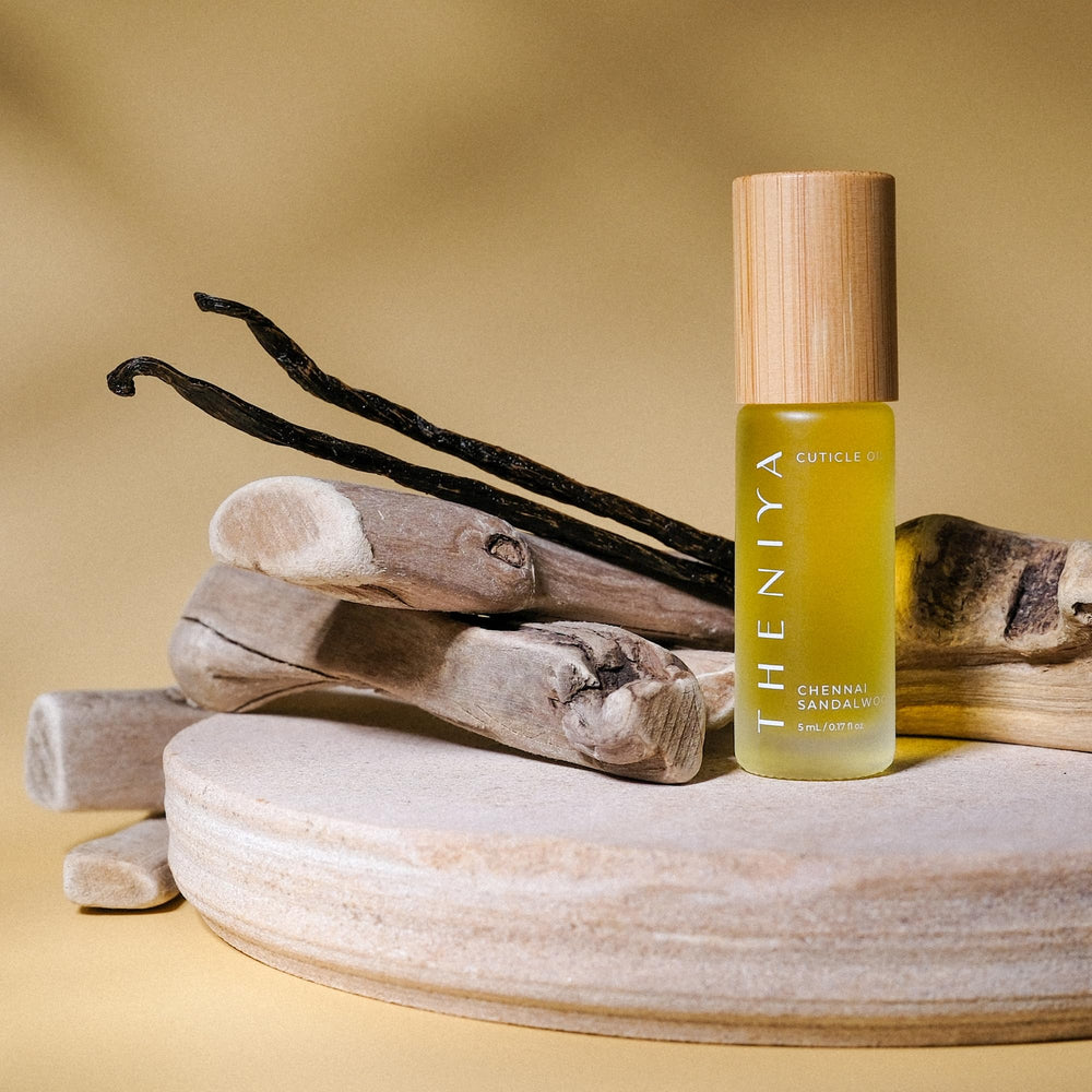 Theniya cuticle oil quick absorption with non-greasy finish.