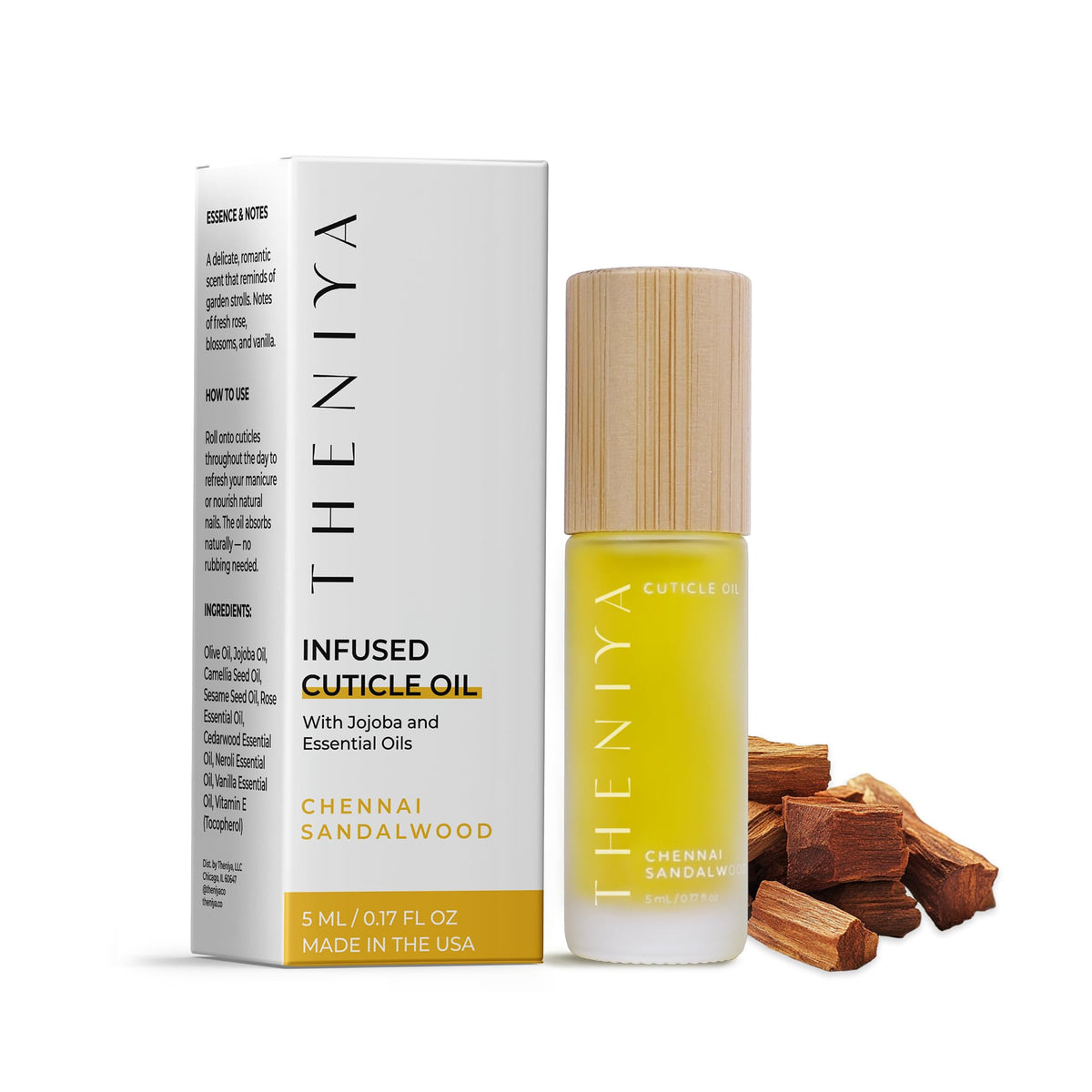 Theniya cuticle oil rollerball application for precise, mess-free nourishment.