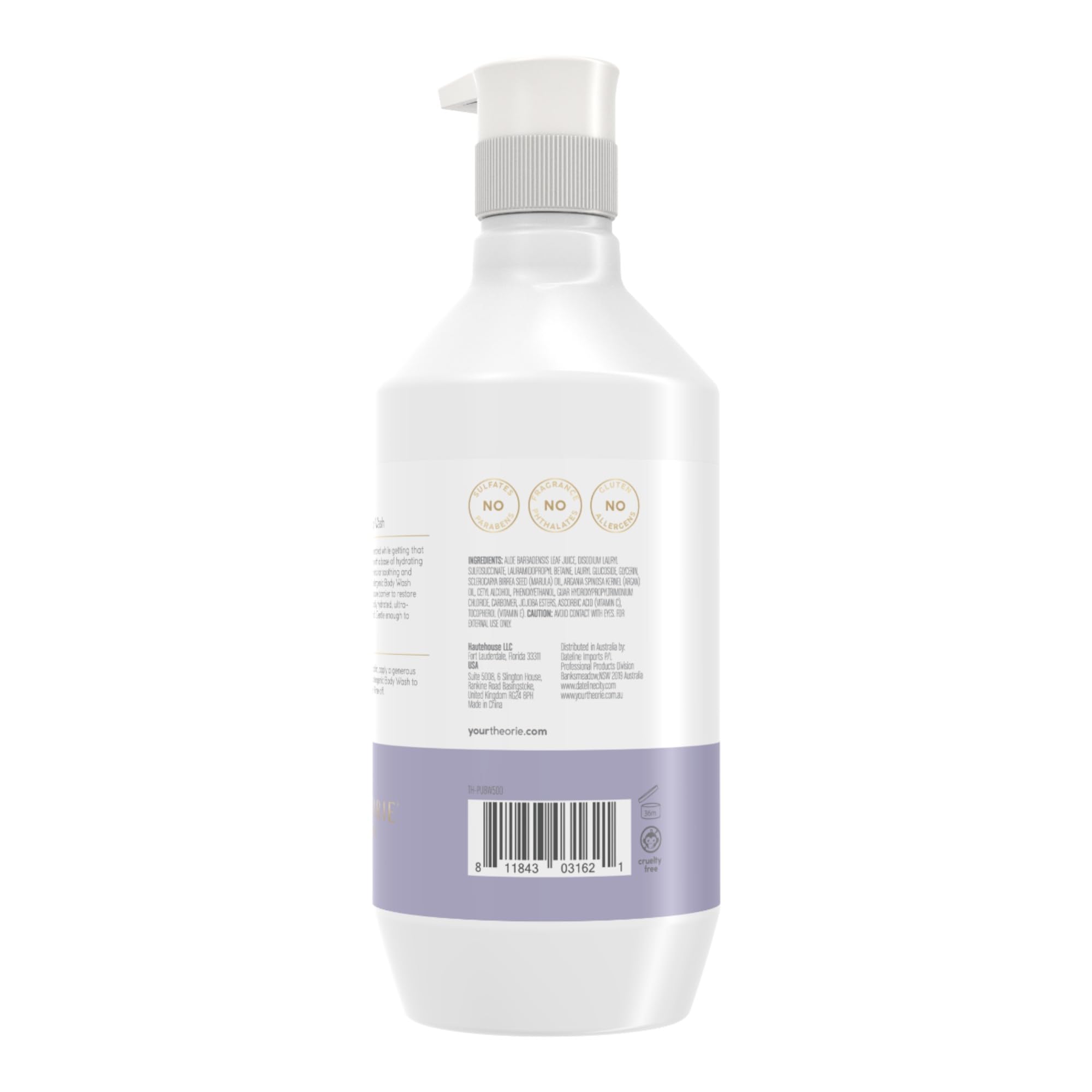 Theorie Hypoallergenic Body Wash foaming lather close-up showing gentle cleansing