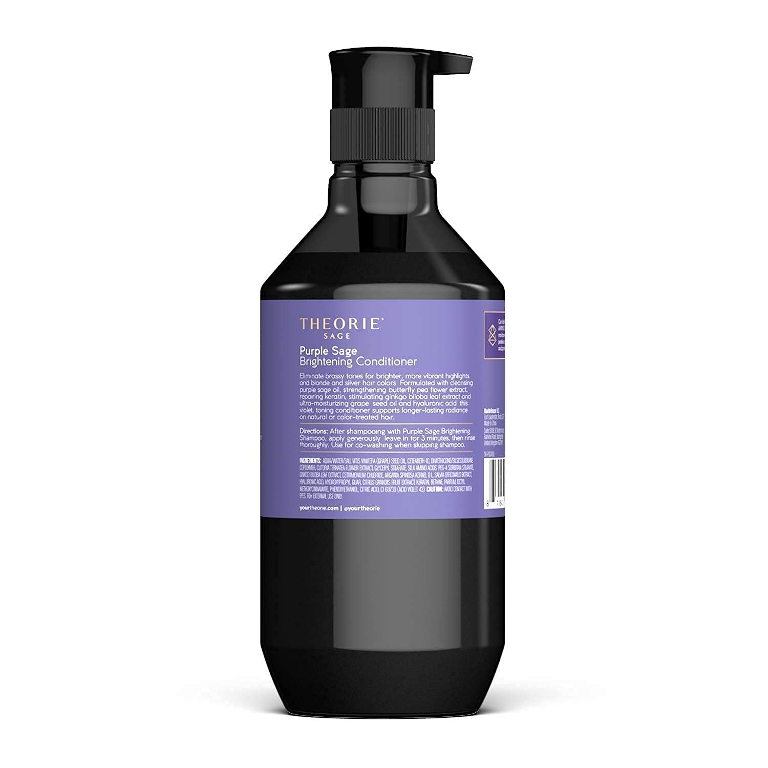 The Theorie Purple Sage conditioner dispenser demonstrates easy application on bleached hair