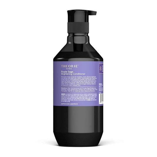 The Theorie Purple Sage conditioner dispenser demonstrates easy application on bleached hair
