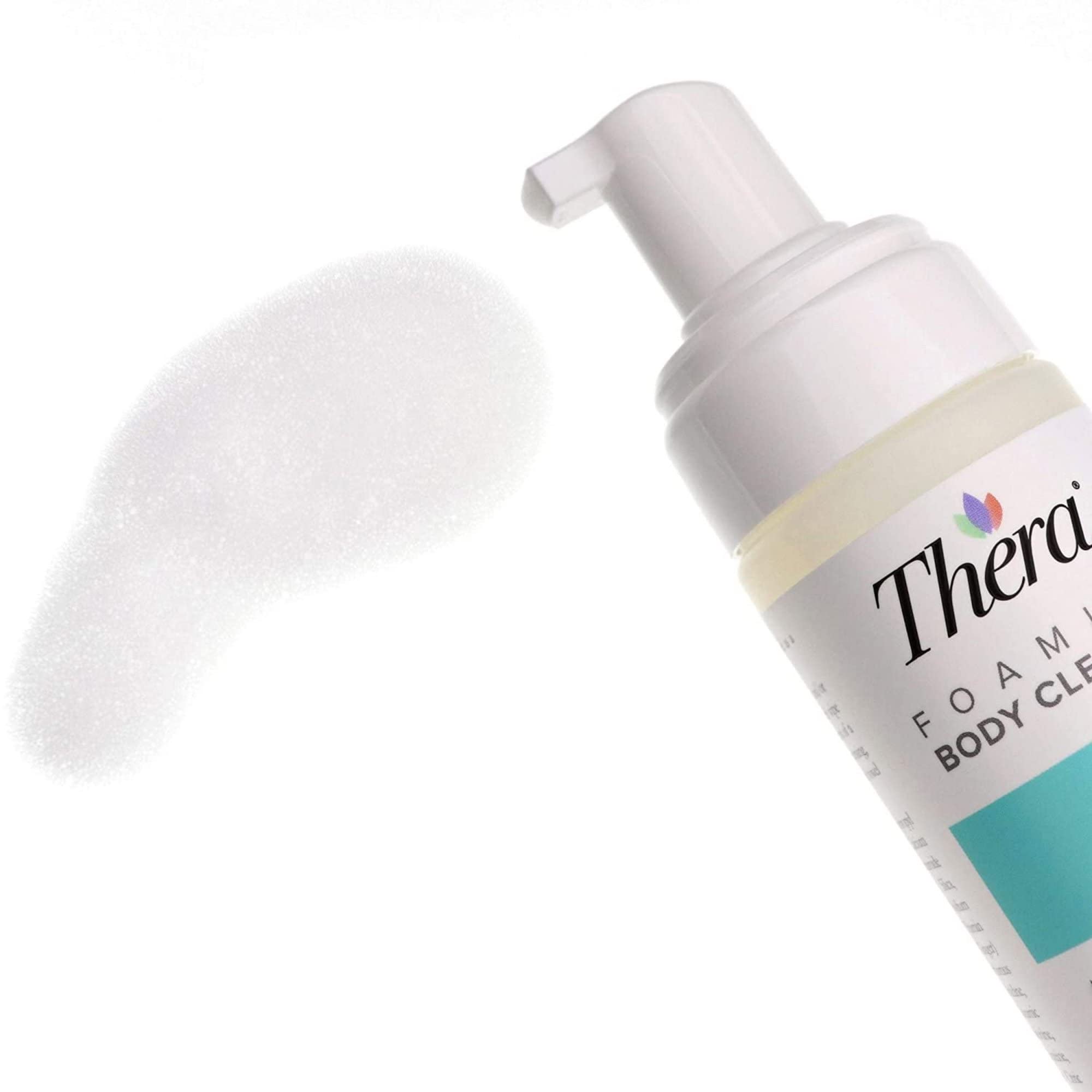 Thera foaming cleanser hair application demonstrates gentle lather