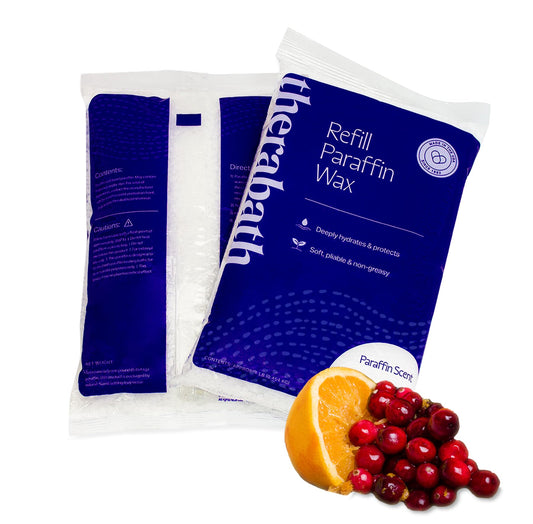 Therabath Cranberry Zest refill bottle for warming paraffin therapy and skin hydration.