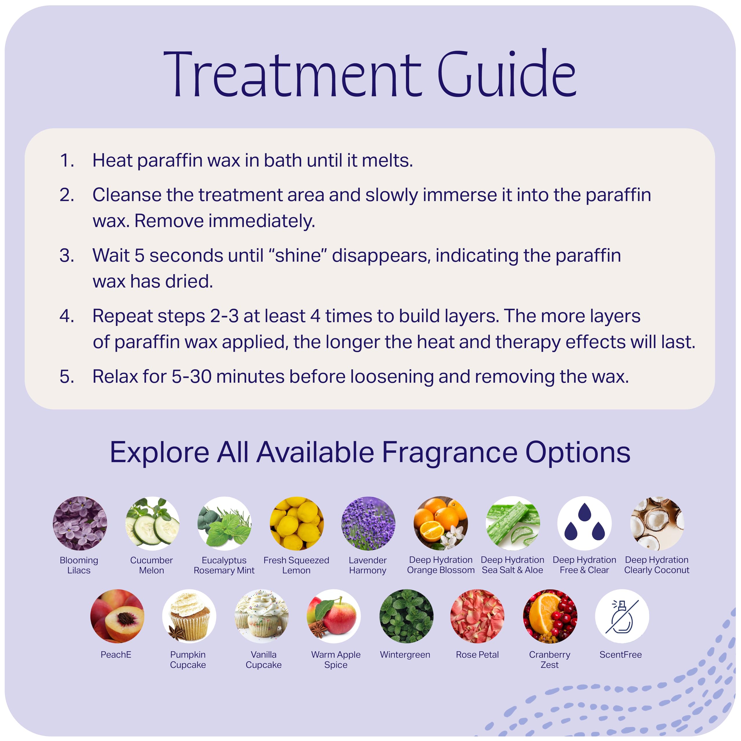 Therabath oils blended into wax for subtle fragrance and skin comfort